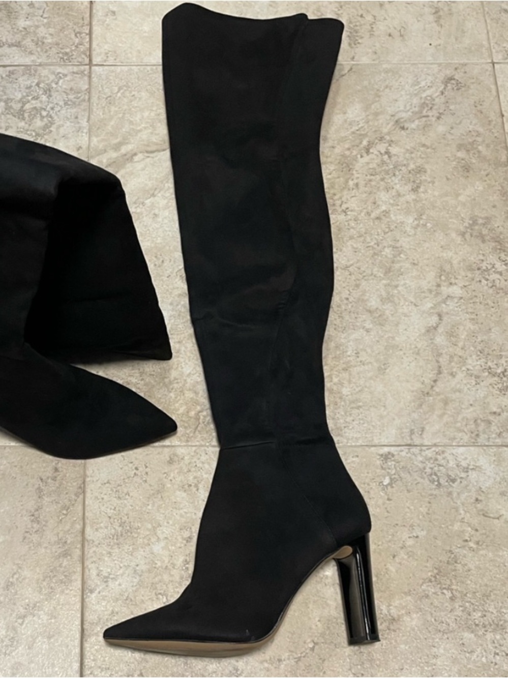 Aldo Black Suede Over-the-Knee Pointed Toe Heeled Boots